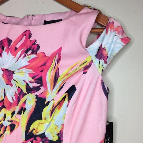 Tahari Sz 6 Floral Cold Shoulder Sheath Dress - Picture 2 of 7